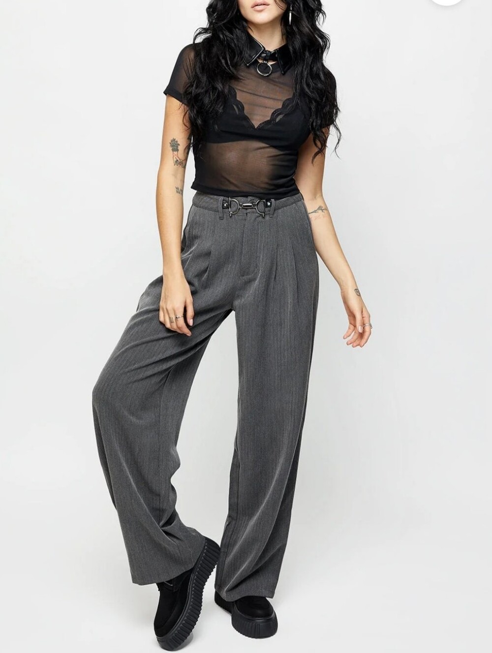 Disturbia Herringbone Tailored Trouser Heather Gray Pleated Women's 6 Goth